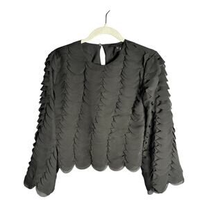 Endless Rose Black Long Sleeve Pleated Blouse Size Small